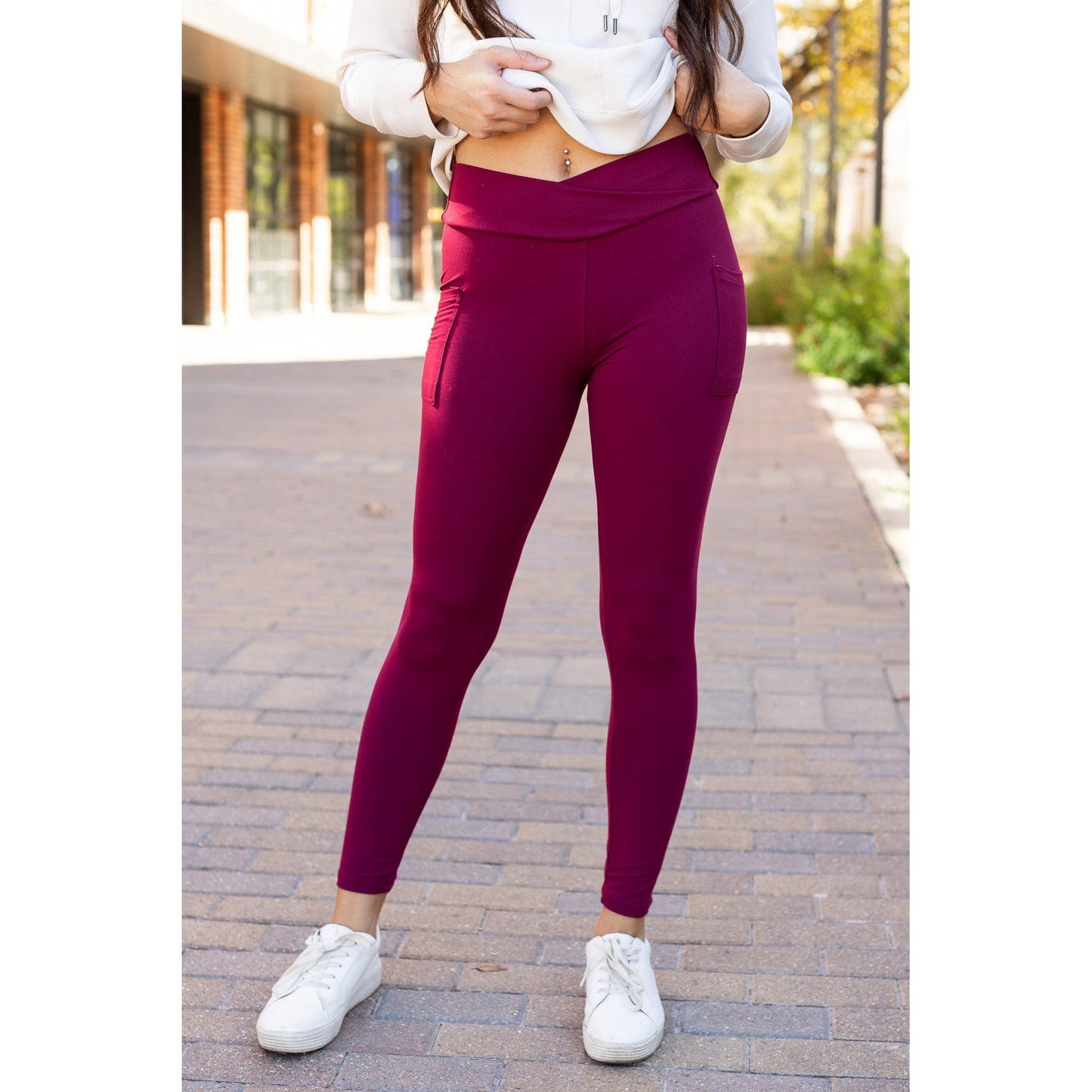 *Ready to Ship | The Molly - MAROON Crossover Full Length Leggings with Pockets  - Luxe Leggings by Julia Rose®