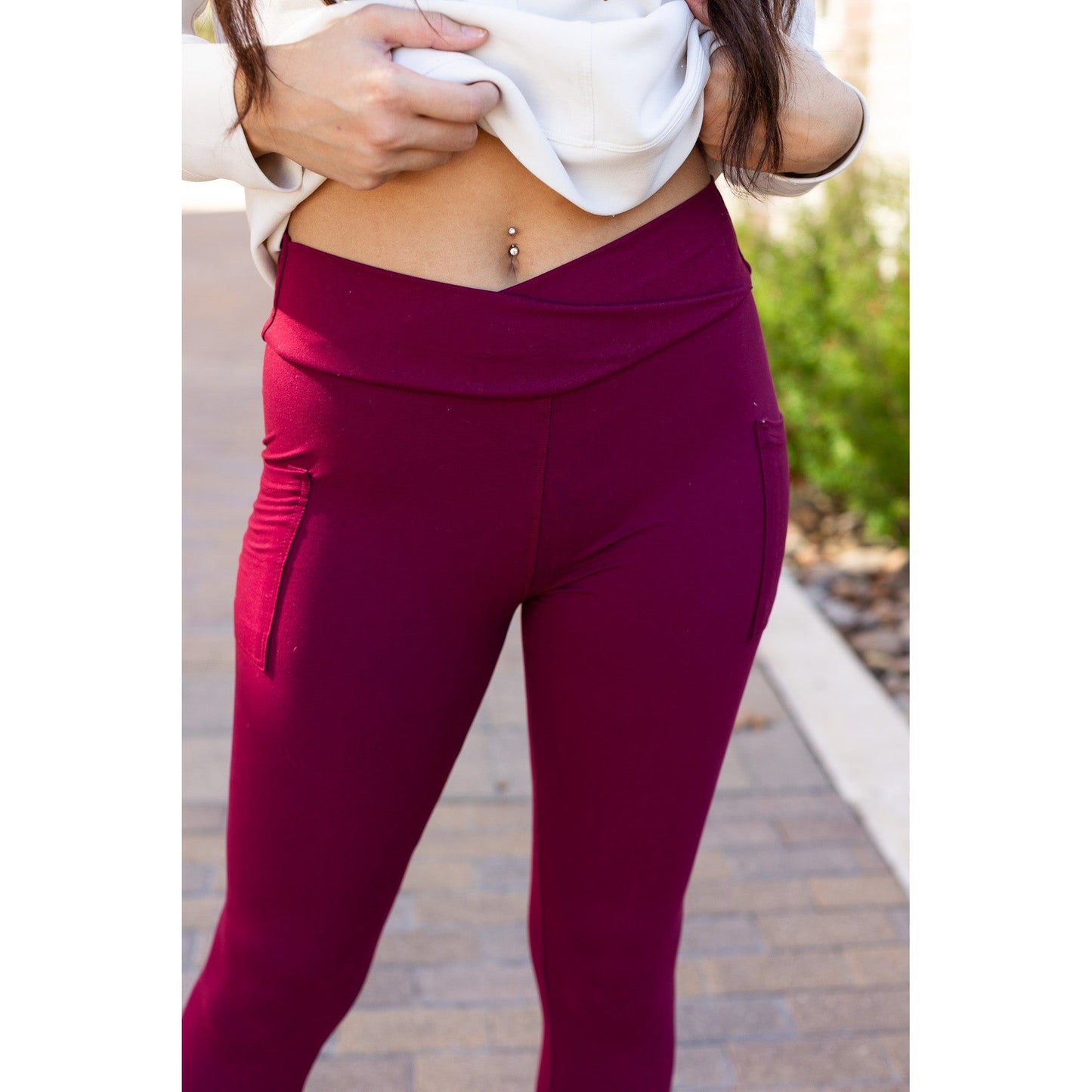 *Ready to Ship | The Molly - MAROON Crossover Full Length Leggings with Pockets  - Luxe Leggings by Julia Rose®