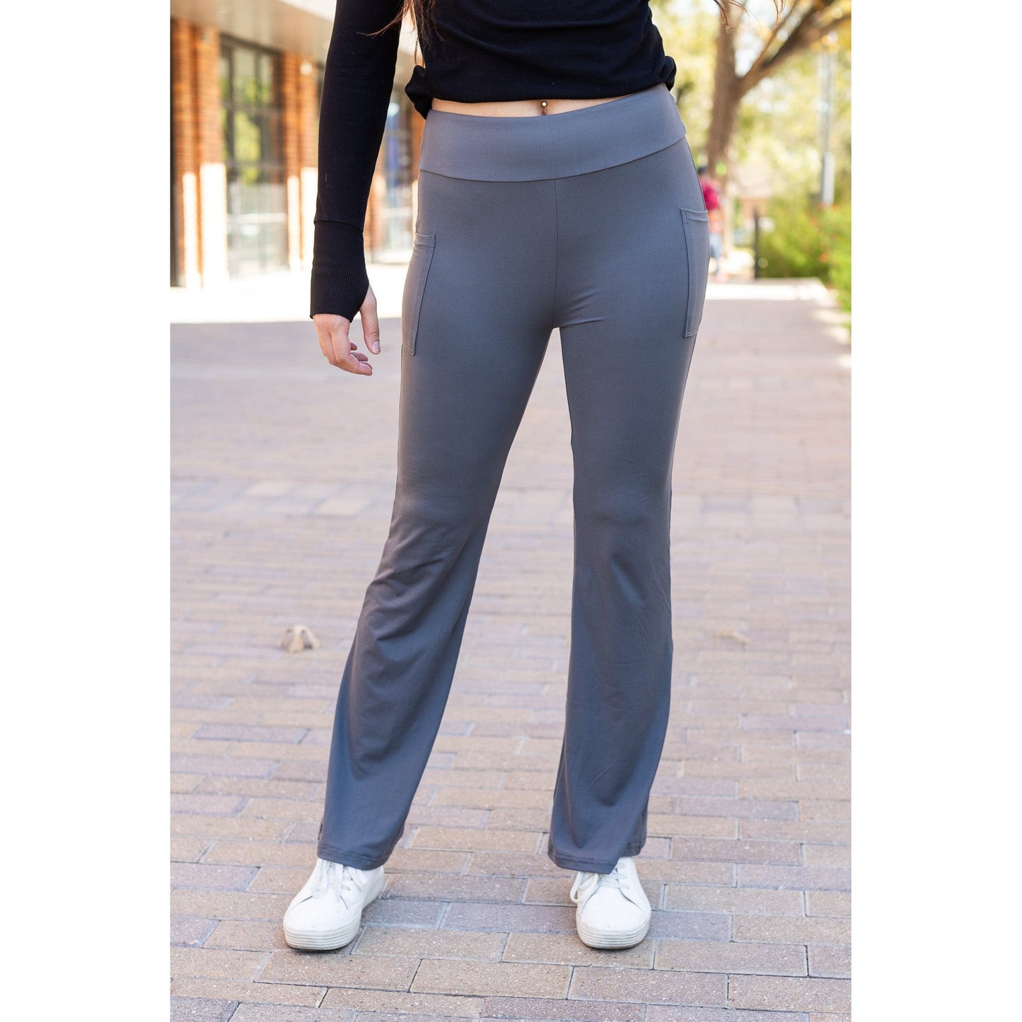 Ready to Ship | The Cassie - 30"  CHARCOAL Bootcut Leggings with Pockets - Round 2