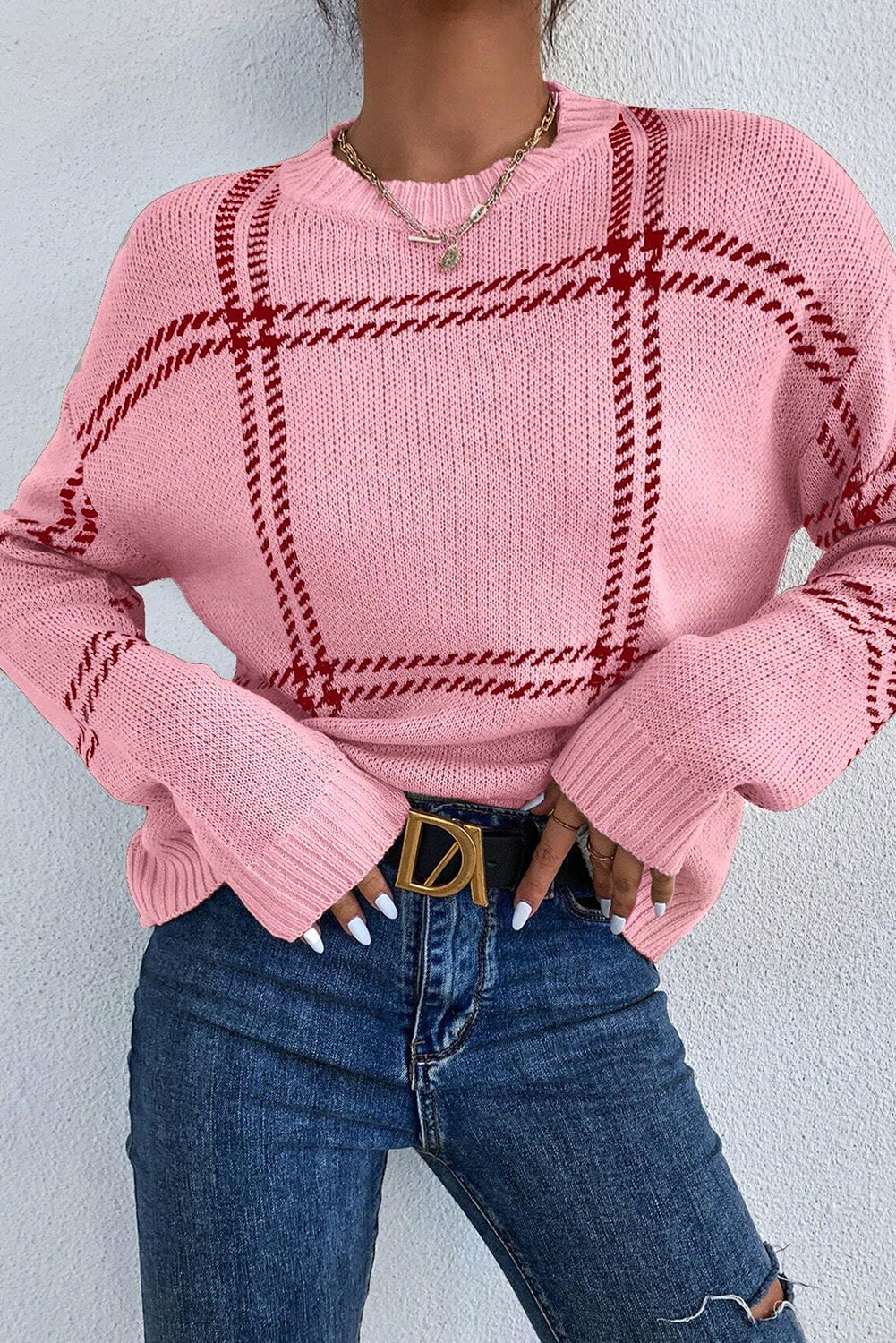 Plaid Drop Shoulder Sweater