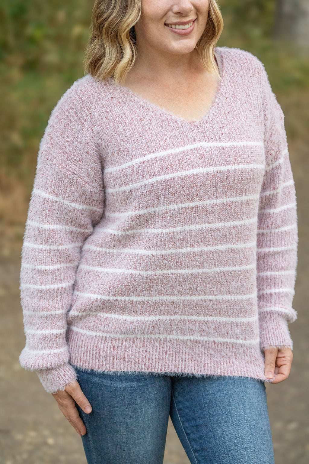 IN STOCK Cozy Striped Sweater - Mauve FINAL SALE