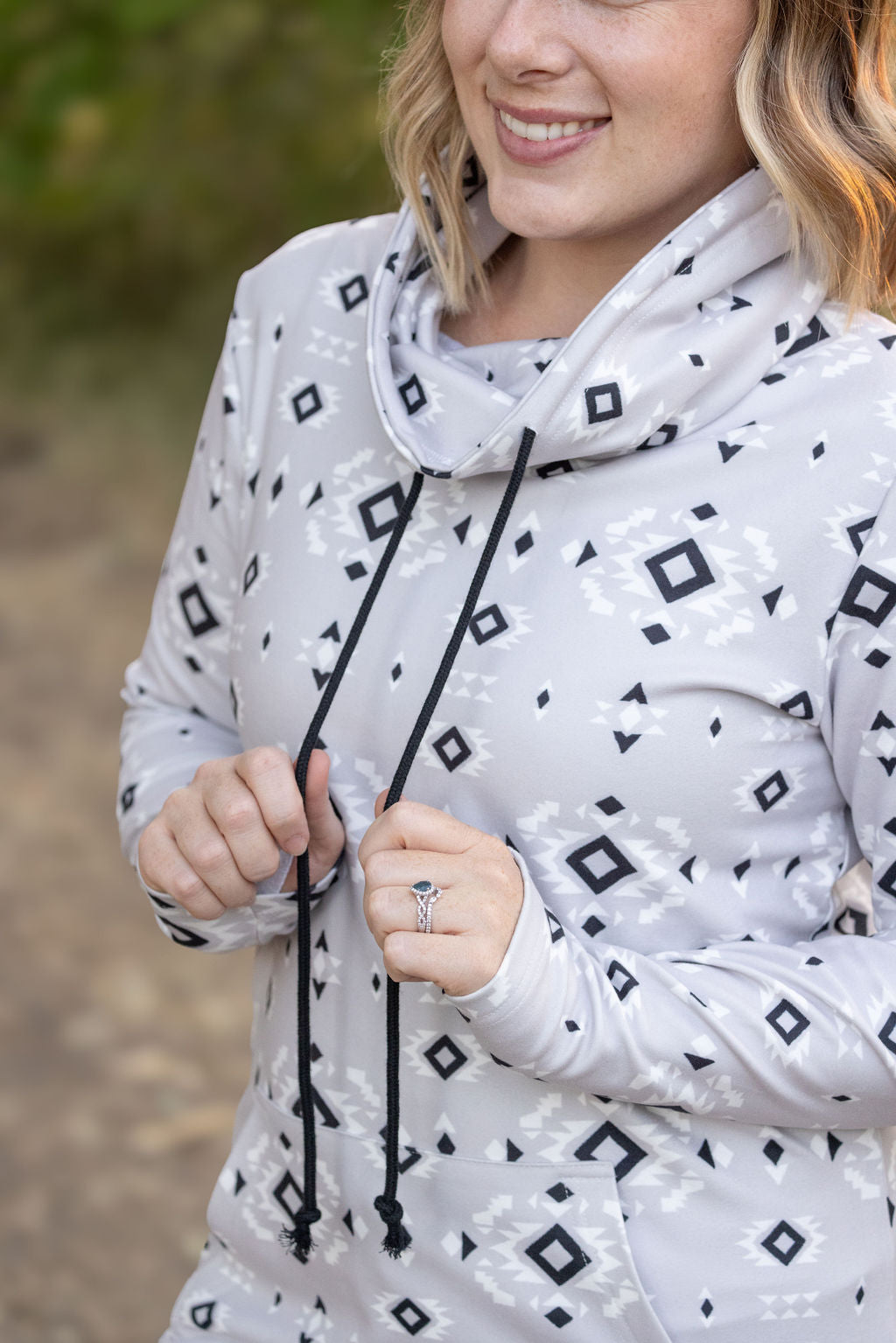 IN STOCK Soft Funnel Neck - Grey Geometric FINAL SALE