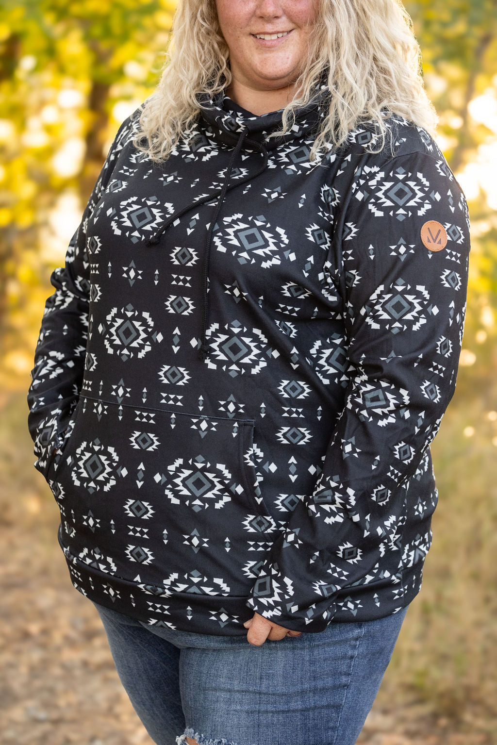 IN STOCK Soft Funnel Neck - Black Geometric FINAL SALE