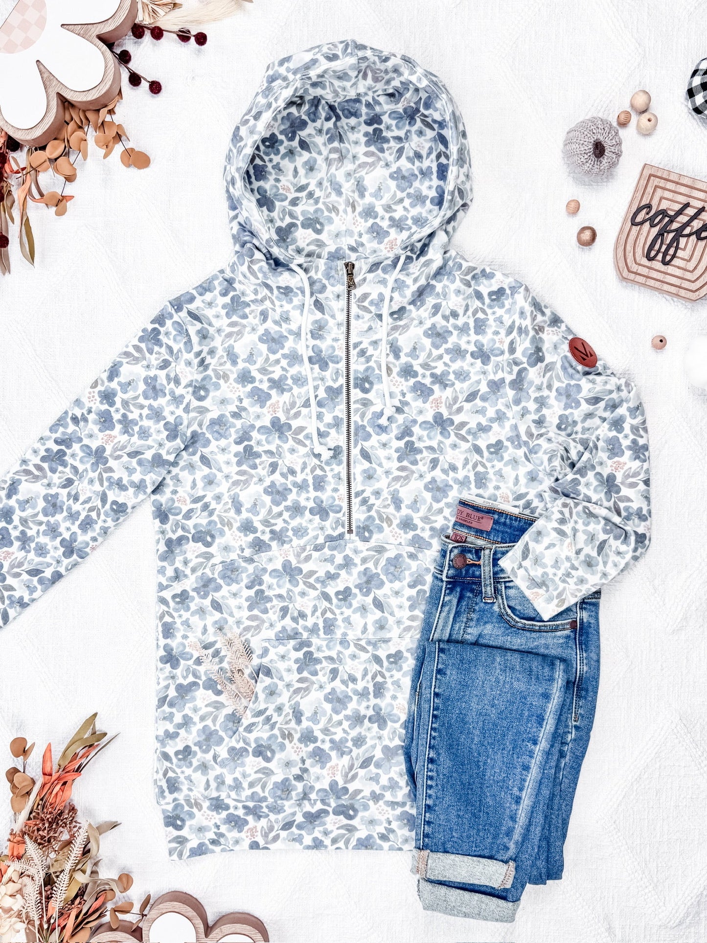 IN STOCK HalfZip Hoodie - Blue Floral FINAL SALE