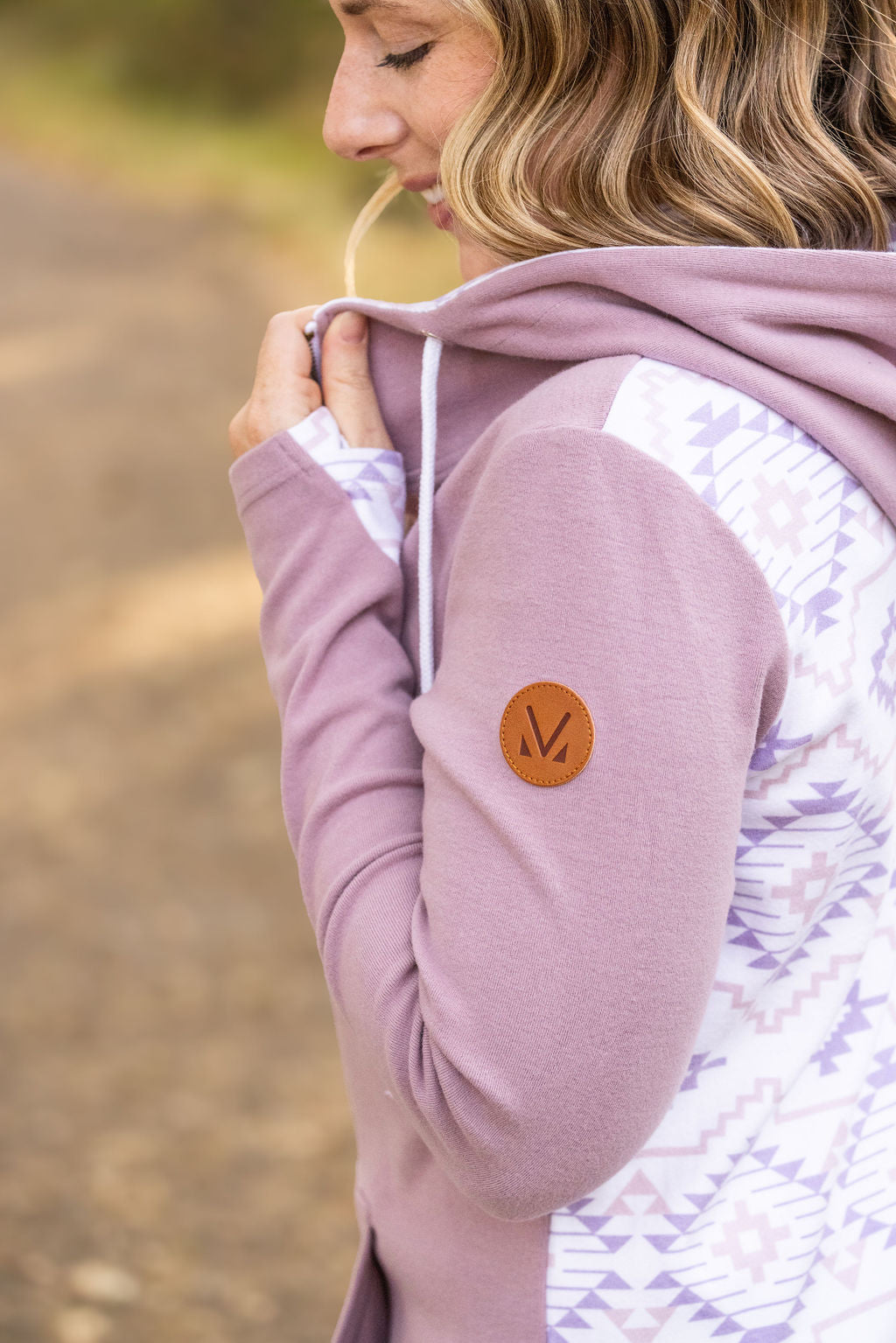 IN STOCK HalfZip Hoodie - Mauve and White Geometric