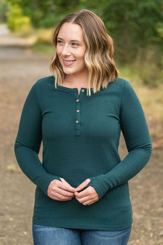 IN STOCK Harper Long Sleeve Henley - Evergreen FINAL SALE