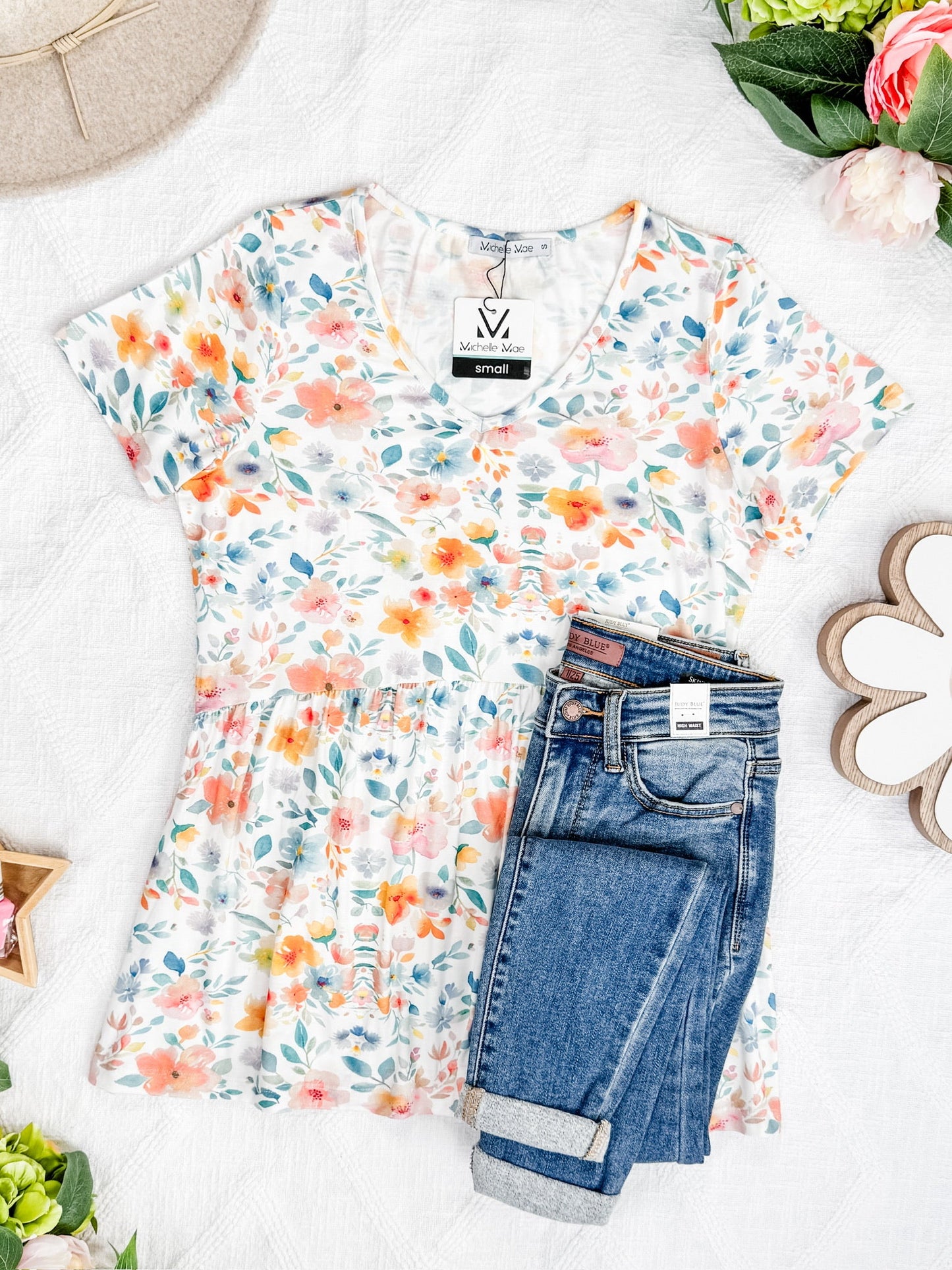 IN STOCK Sarah Ruffle Short Sleeve - Watercolor Floral