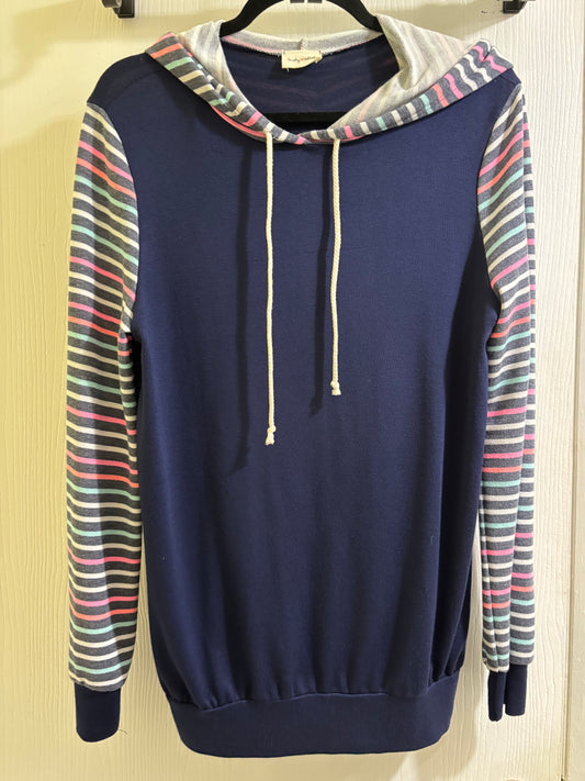 Lovely Melody Striped Sleeve Hoodie Size S
