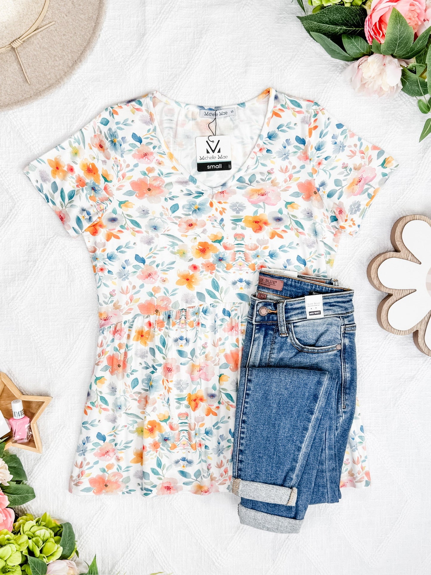 IN STOCK Sarah Ruffle Short Sleeve - Watercolor Floral