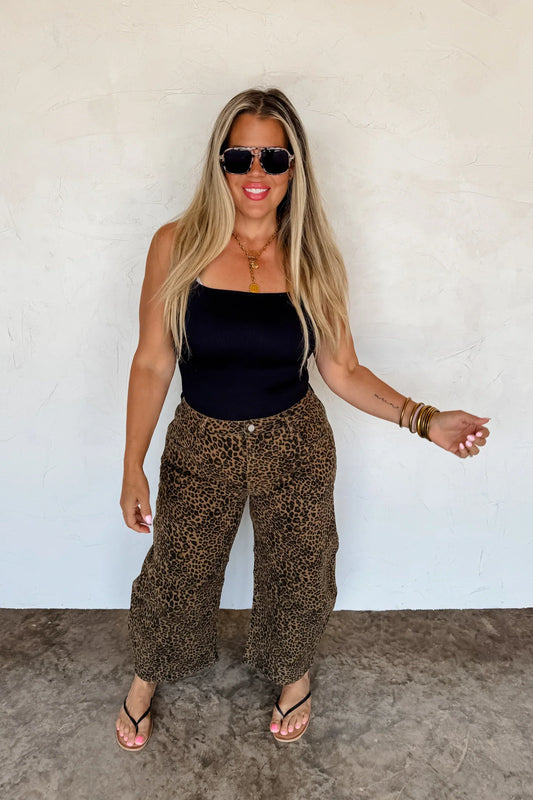 PREORDER: Bex Cheetah Barrel Jeans (Stretchy)