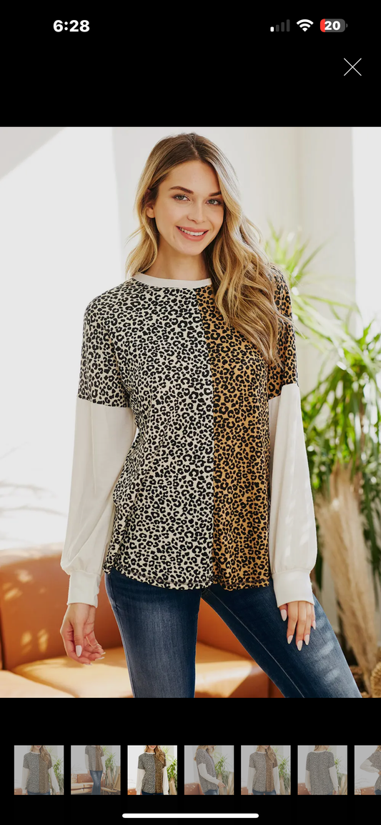 Lovely Melody Two-Tone Leopard Top Size 1X