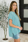 Basic Fade V-Neck Acid Wash Top in Dusty Teal
