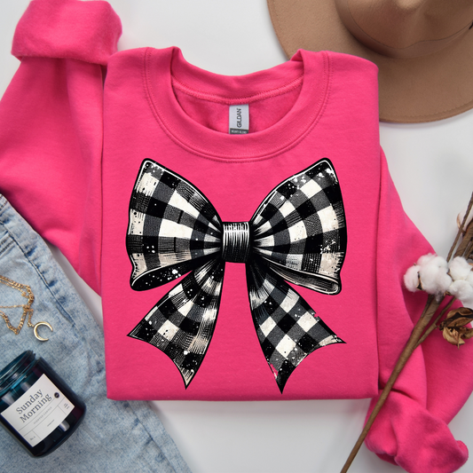 Black Checkered Bow Sweatshirt