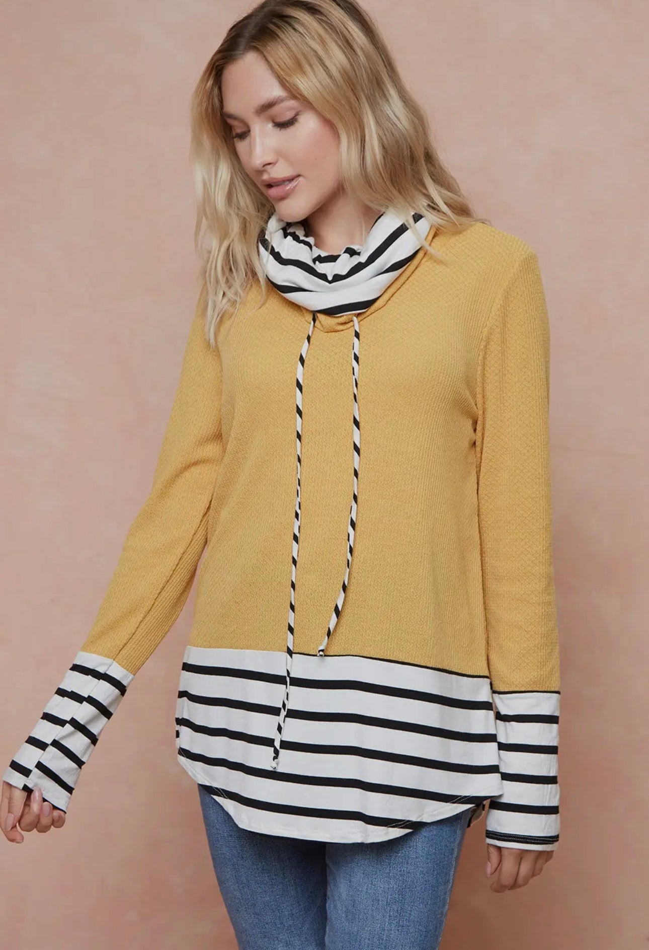 Lovely Melody Striped Bottom Layer Cowl Neck Top Size 2X