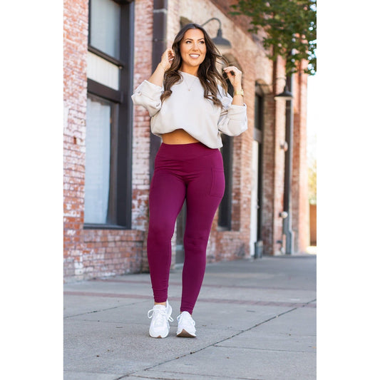 *Ready to Ship | The Maria - Maroon Full Length Leggings with Pocket  - Luxe Leggings by Julia Rose®