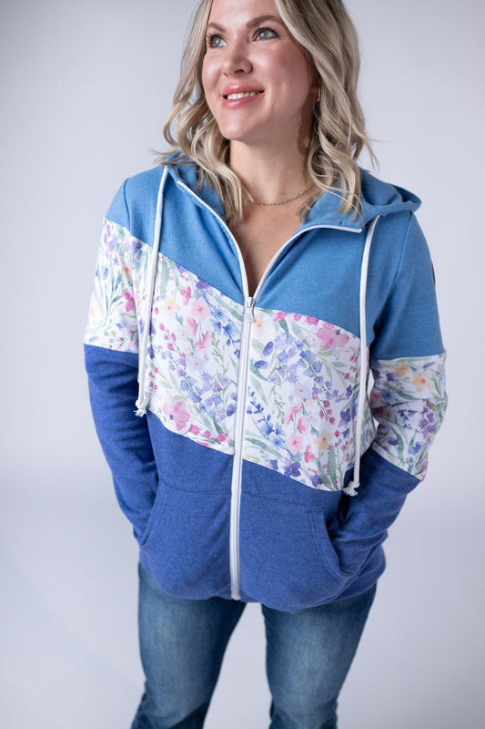 IN STOCK Colorblock Fullzip - Light Blue, Cottage Floral, and Blue