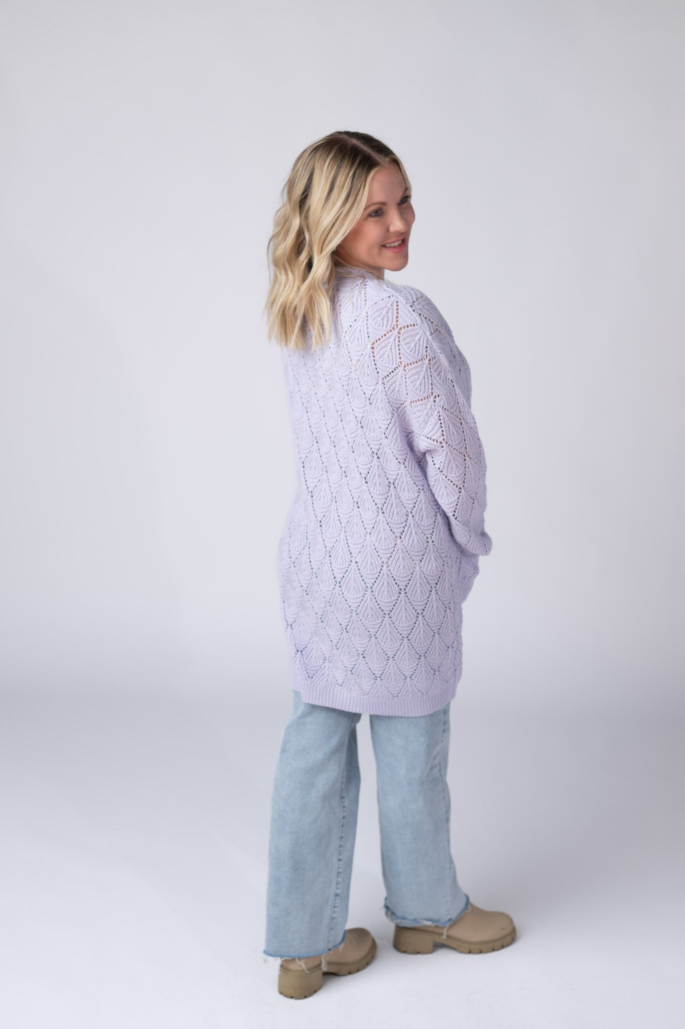 IN STOCK Open Knit Cardigan - Lavender