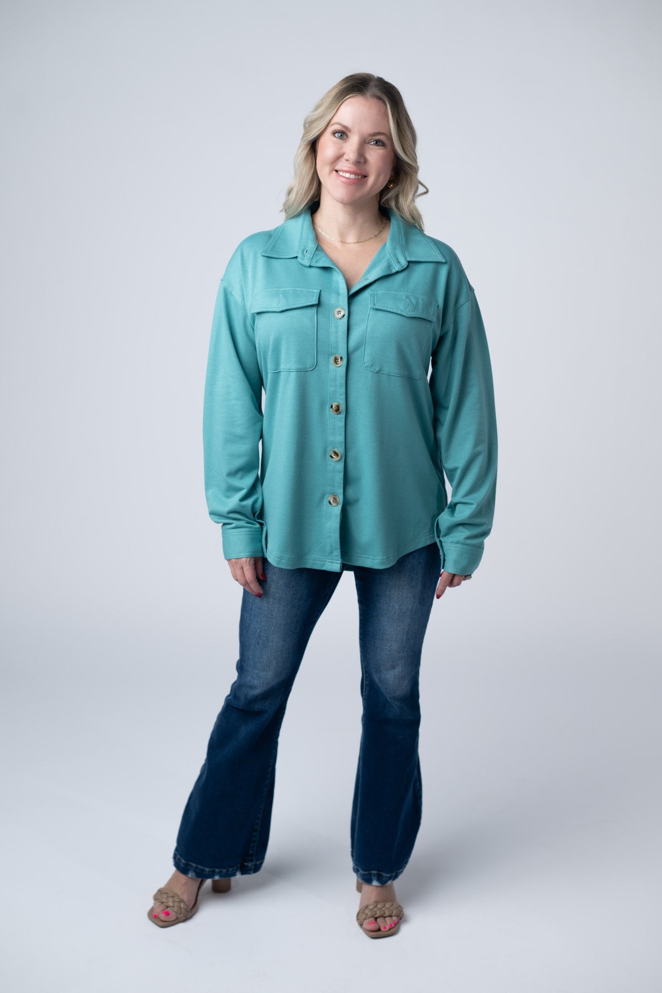 IN STOCK Brenna Button Down Top - Teal
