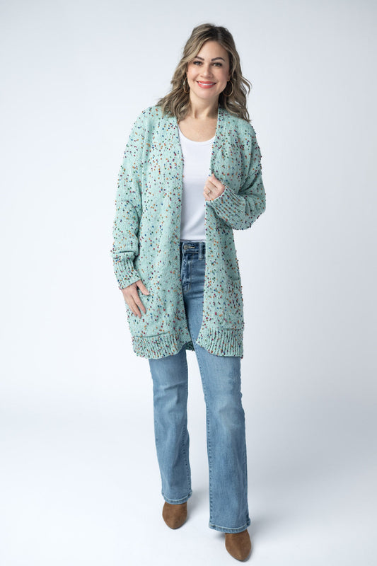 IN STOCK Carly Confetti Dot Cardigan - Aqua Blue