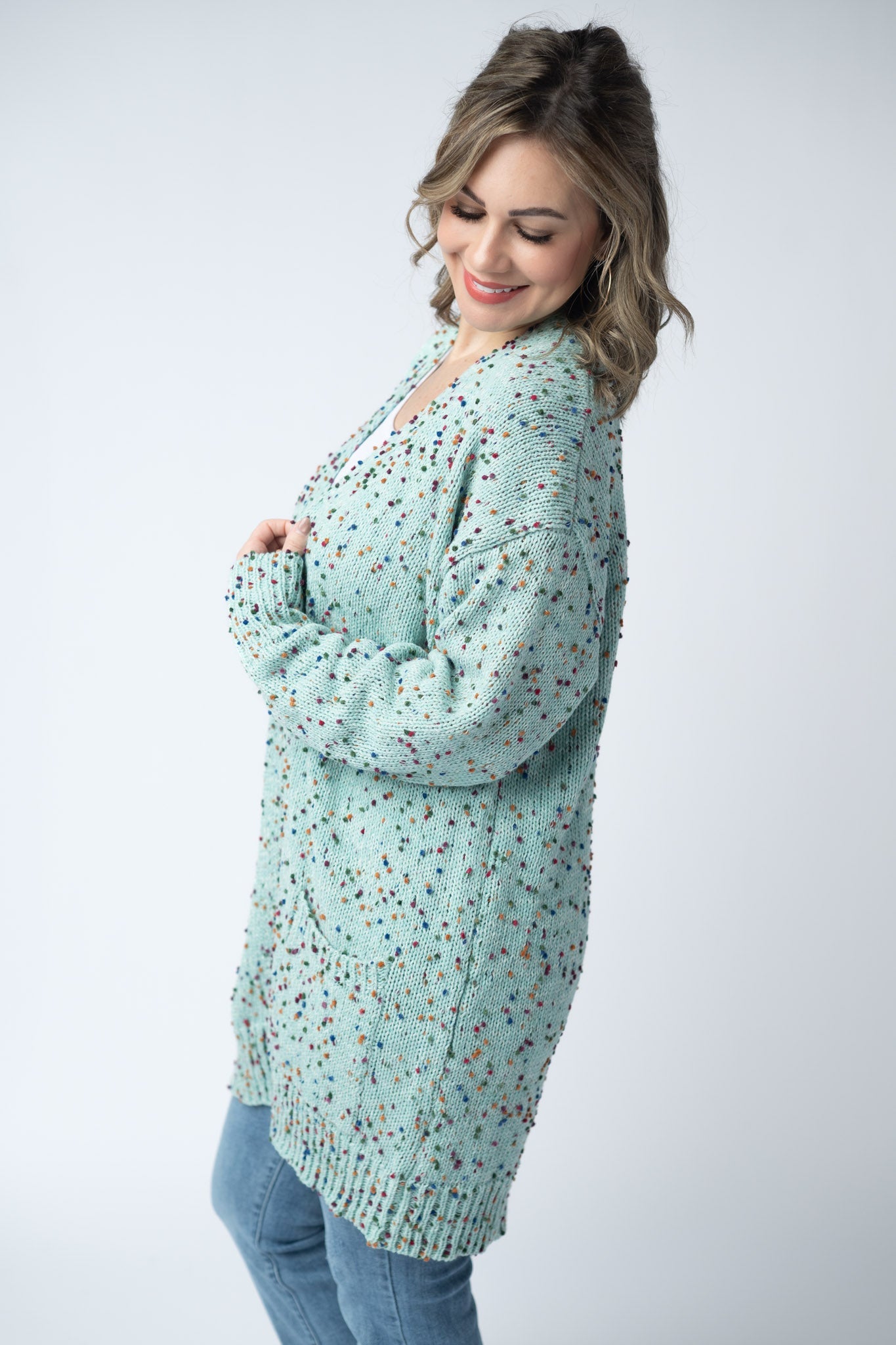 IN STOCK Carly Confetti Dot Cardigan - Aqua Blue