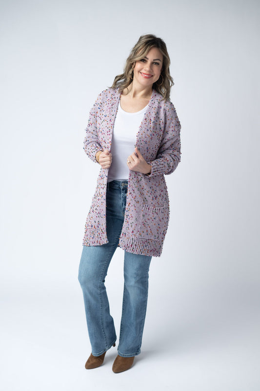 IN STOCK Carly Confetti Dot Cardigan - Lavender
