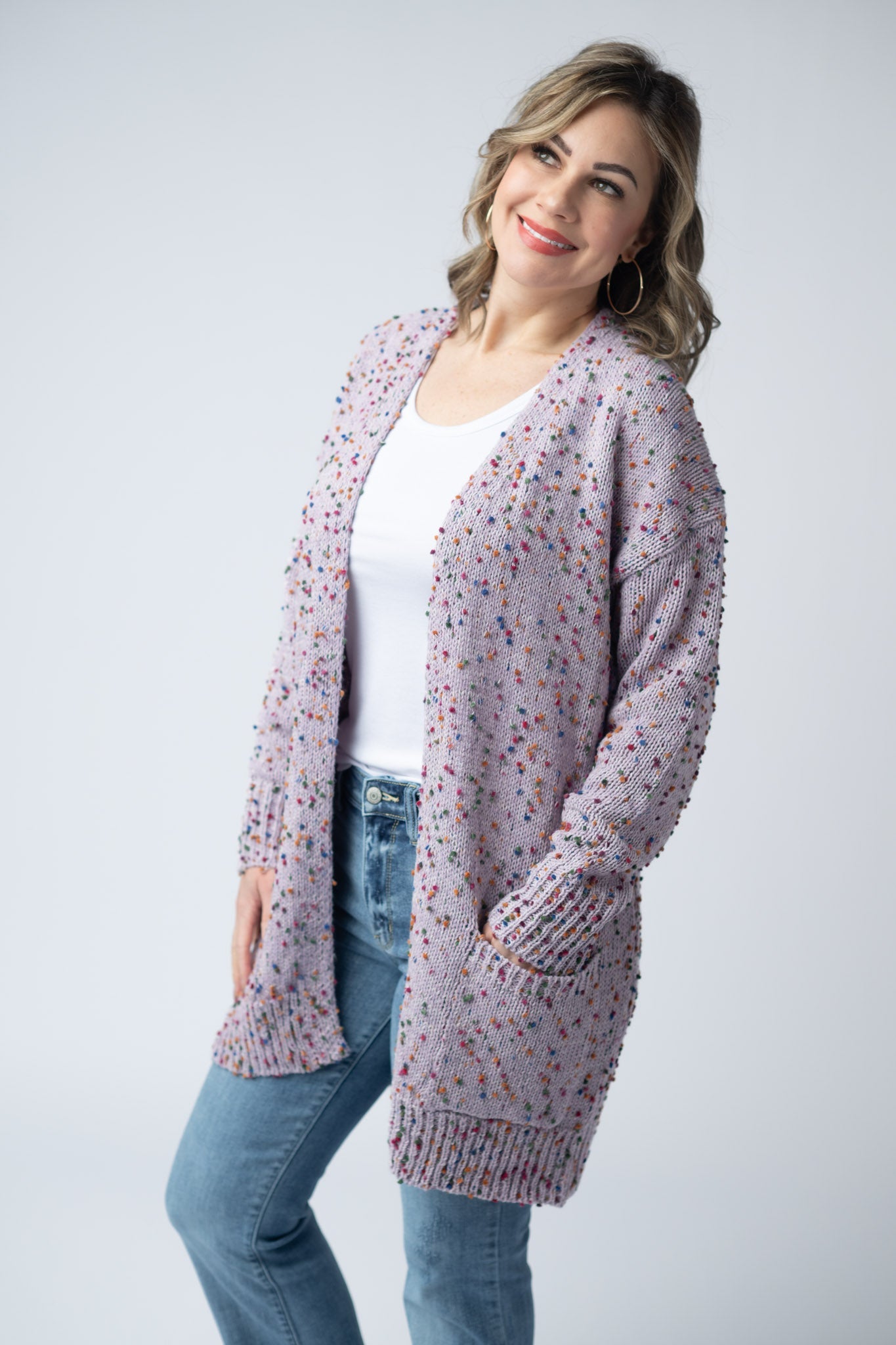 IN STOCK Carly Confetti Dot Cardigan - Lavender