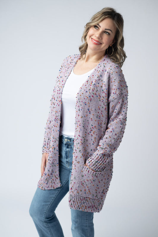 IN STOCK Carly Confetti Dot Cardigan - Lavender