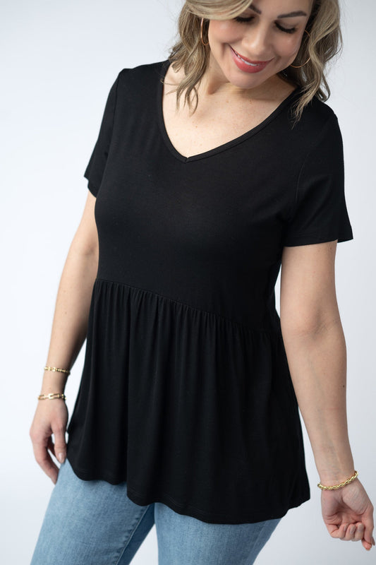 IN STOCK Sarah Ruffle Short Sleeve - Black