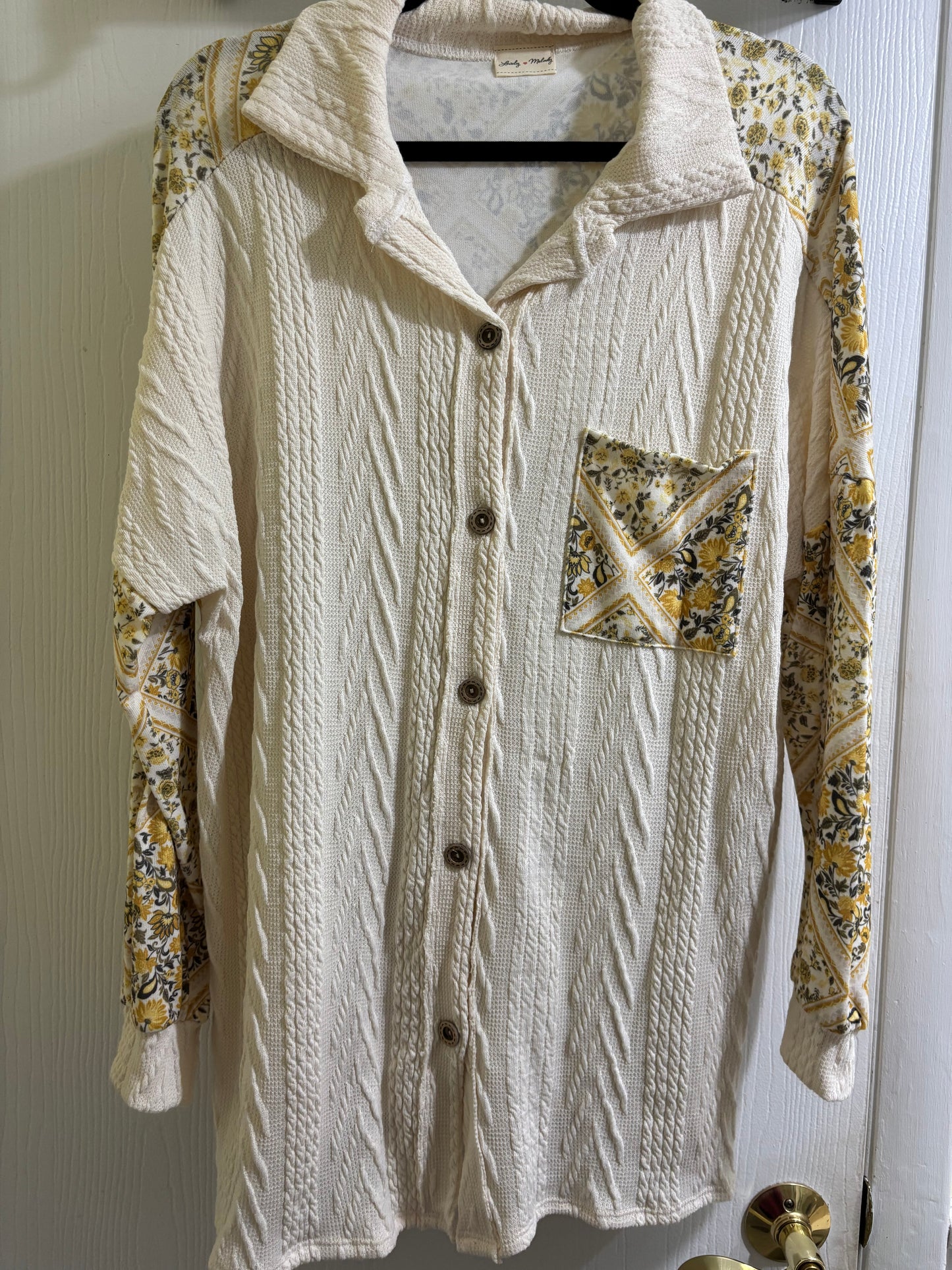 Lovely Melody Textured Button Front Shacket Top 1X