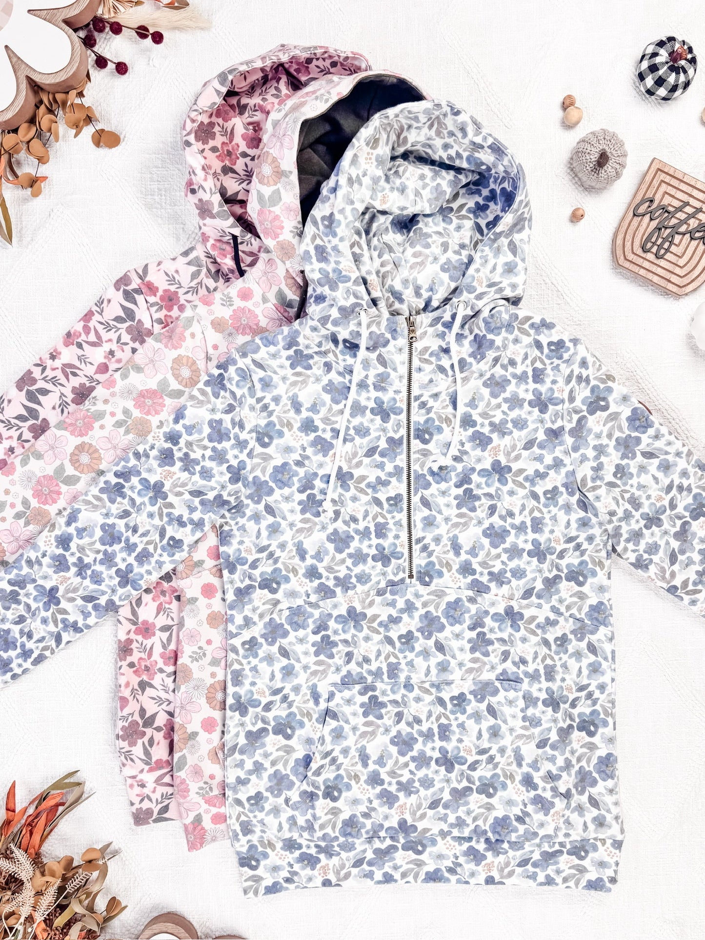 IN STOCK HalfZip Hoodie - Blue Floral FINAL SALE