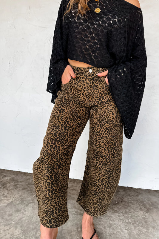 PREORDER: Bex Cheetah Barrel Jeans (Stretchy)