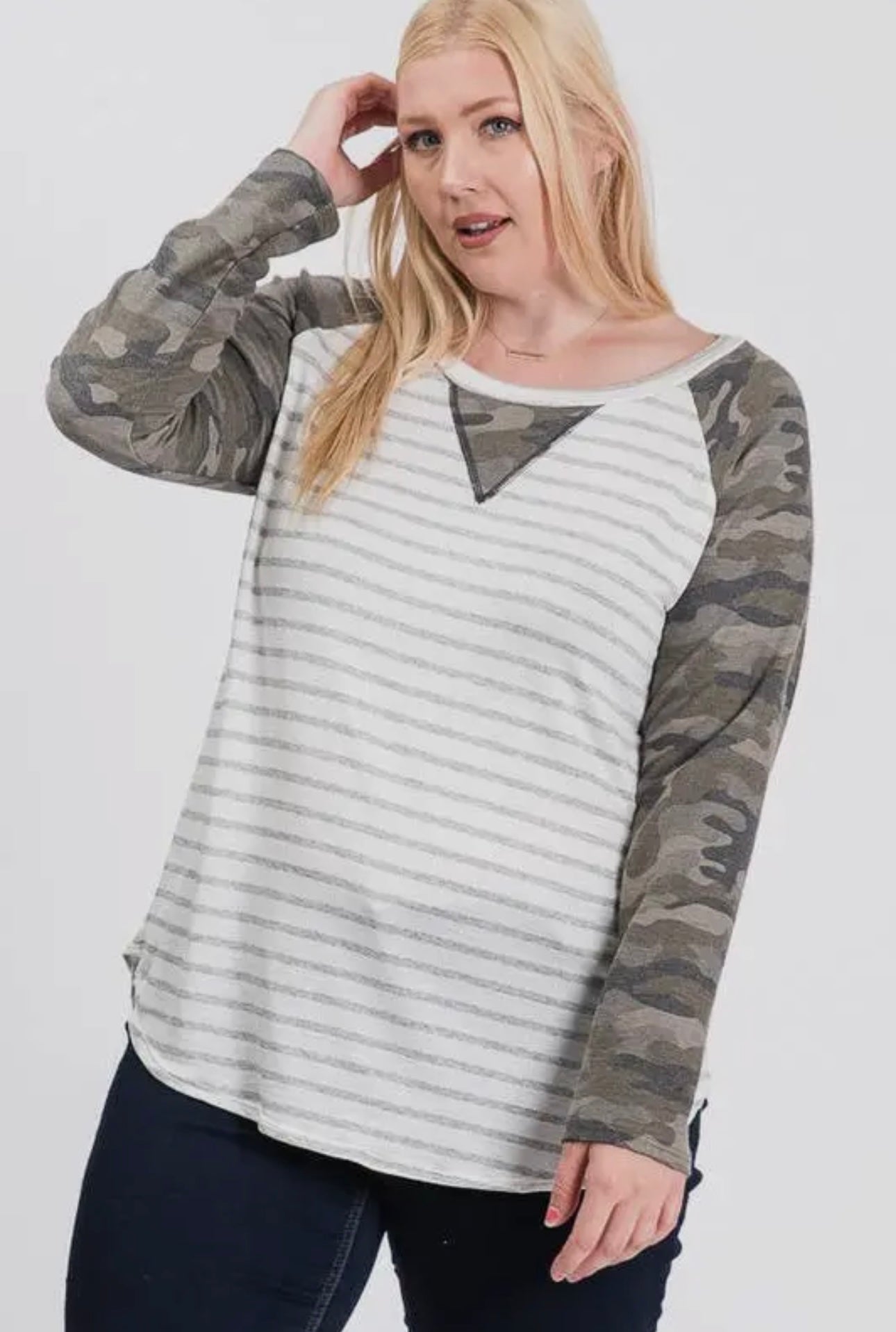 Lovely Melody Striped & Camo Raglan Top Size 1X