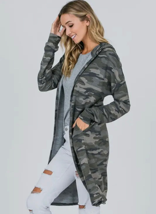 Camo Knit Hooded Duster Cardigan Size 1X