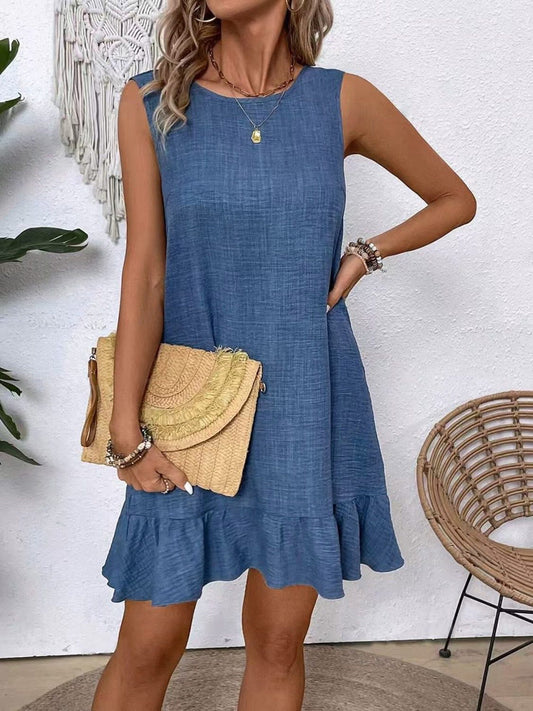 Ruffled Hem Round Neck Sleeveless Dress