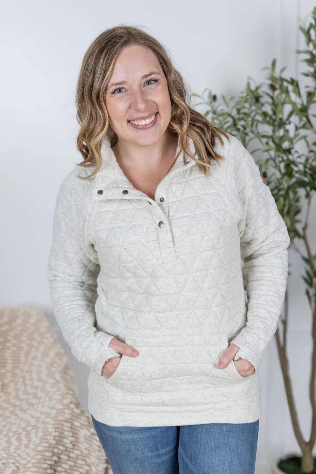 Michelle May Geometric Snap Pullover