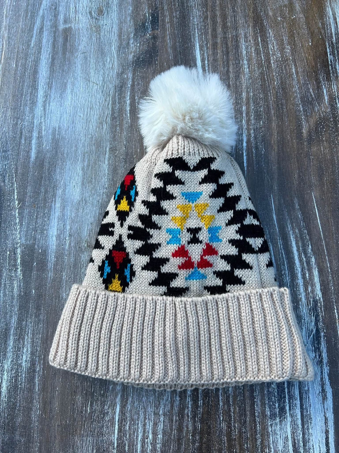 Snuggle up in Aztec style Pom Hat