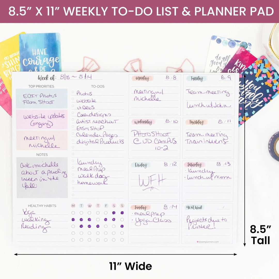 Planning Pad, 8.5" x 11", Weekly To-Do List & Planner, Pastel