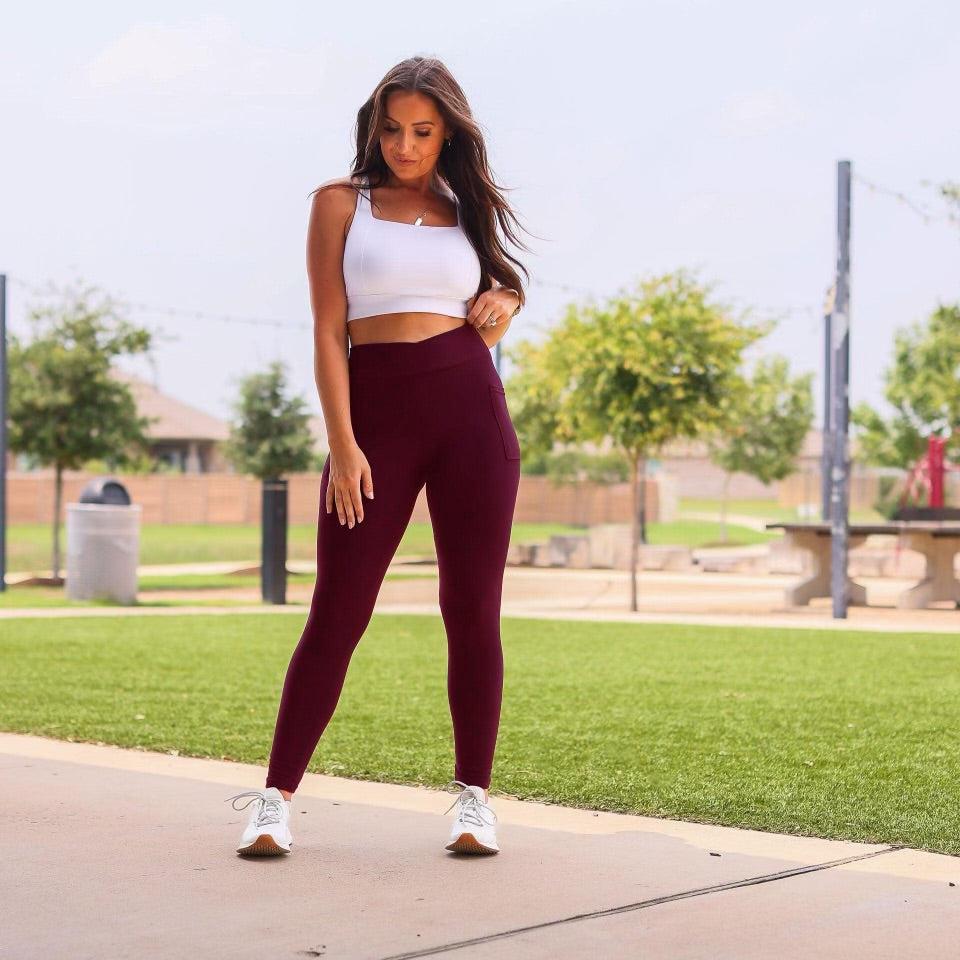 *Ready to Ship | The Molly - MAROON Crossover Full Length Leggings with Pockets  - Luxe Leggings by Julia Rose®