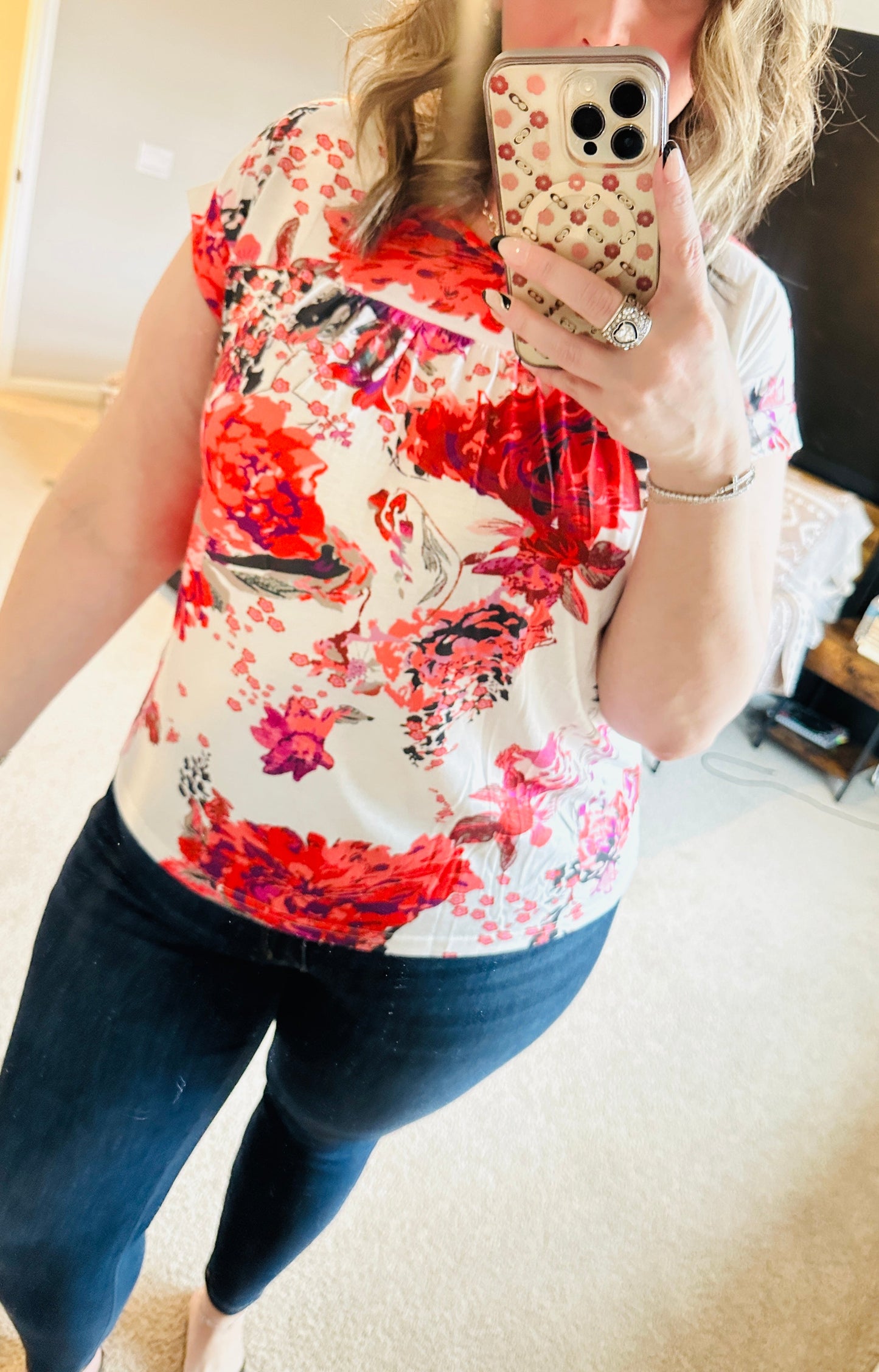 Red Floral Print Blouse