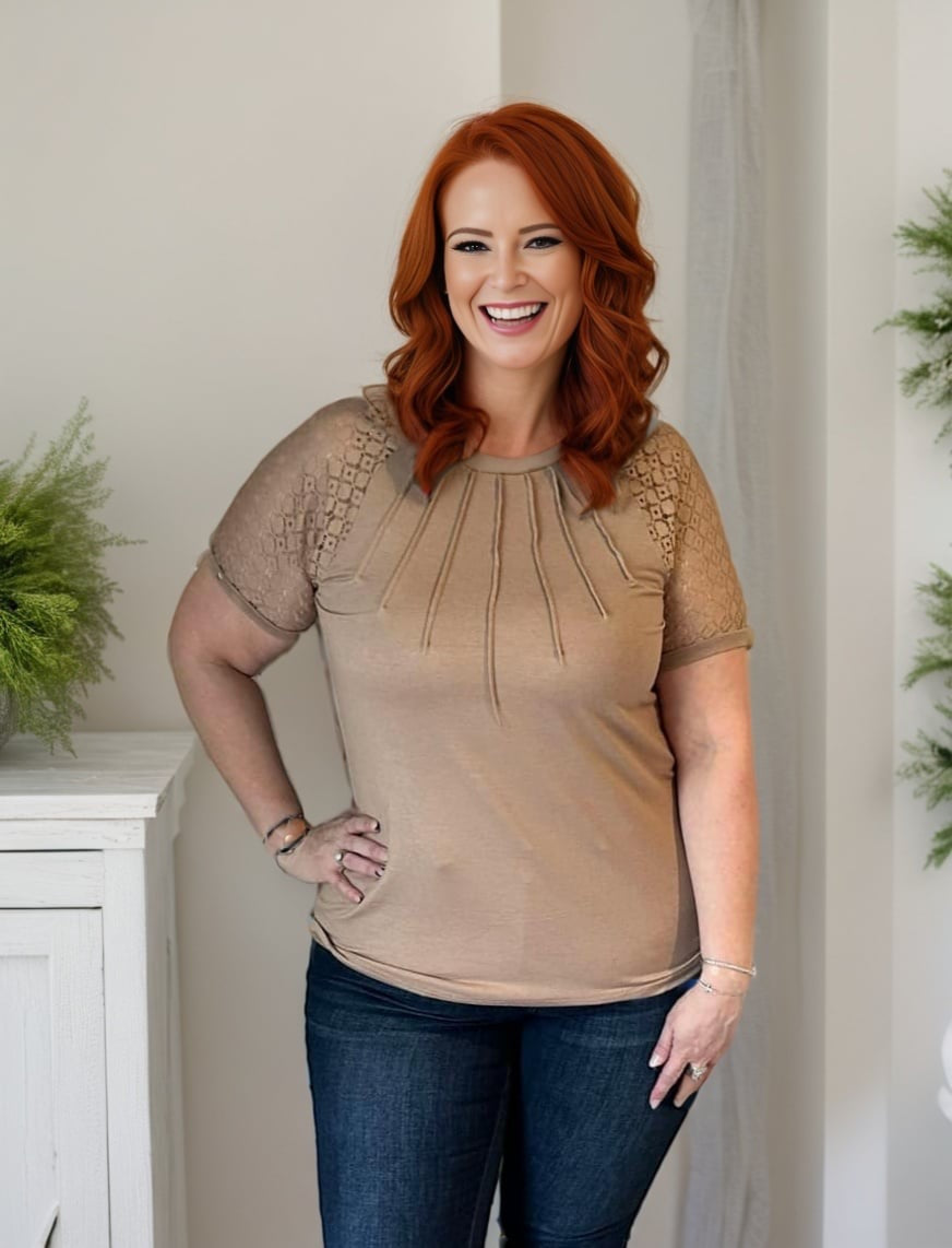 Neutral Lace Sleeve Top