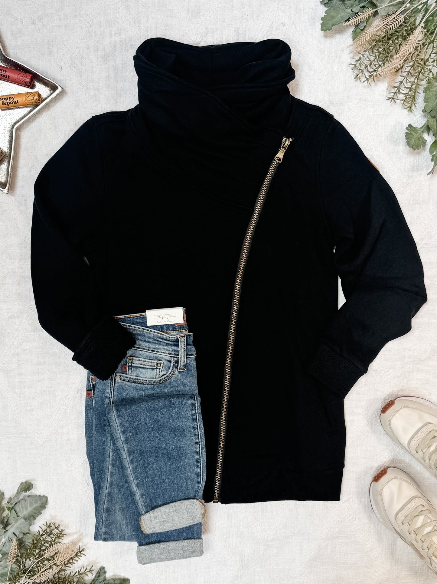 IN STOCK Quinn ZipUp Cowl - Black | Women's Hoodie