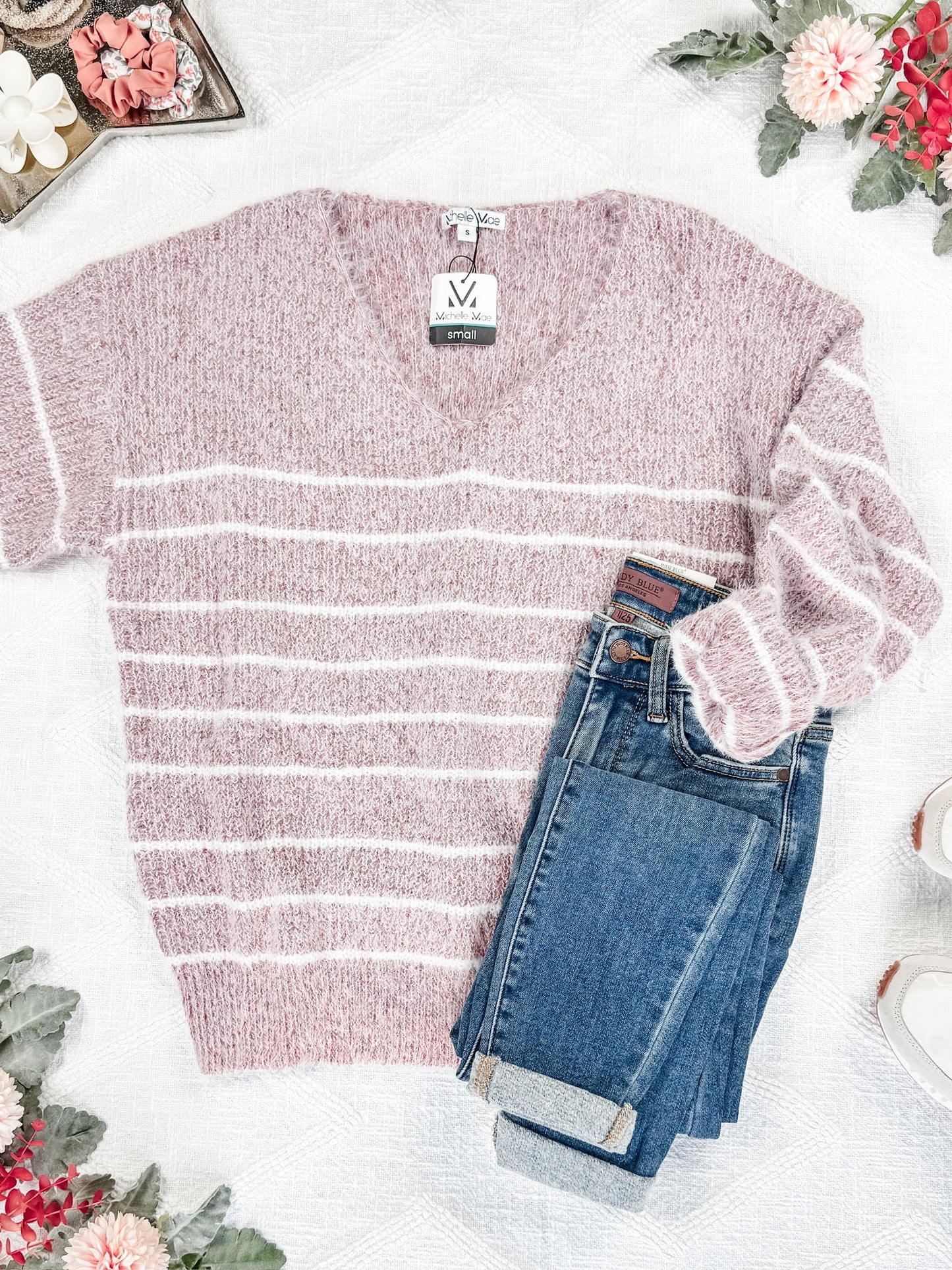 IN STOCK Cozy Striped Sweater - Mauve FINAL SALE