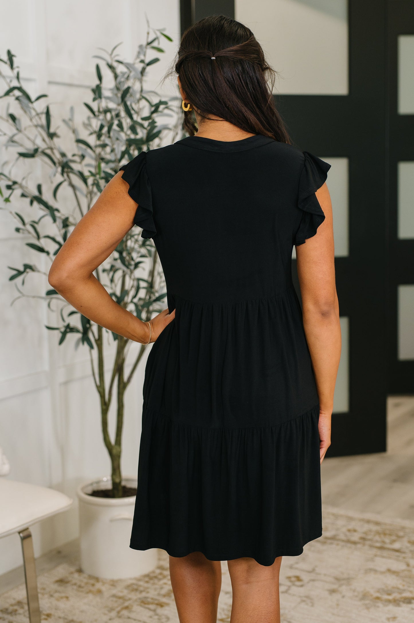 Lizzy Forever Flutter Sleeve Dress in Black