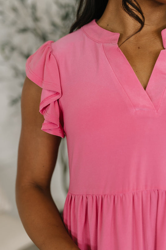Lizzy Forever Flutter Sleeve Dress in Pink Glow