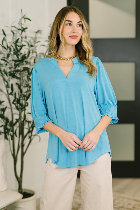 Lizzy Smock Top in Coastal Blue
