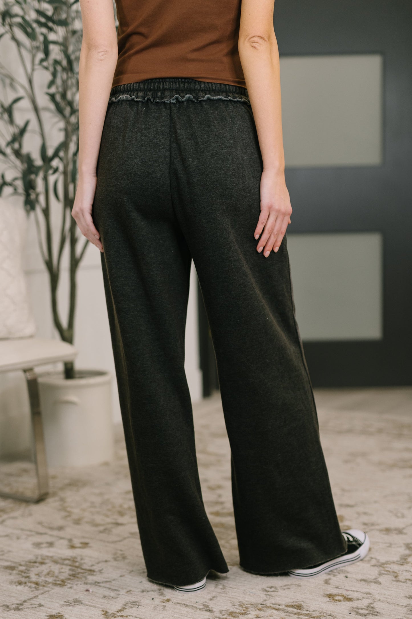Nights Like This High Waist Palazzo Sweatpants in Ash Black