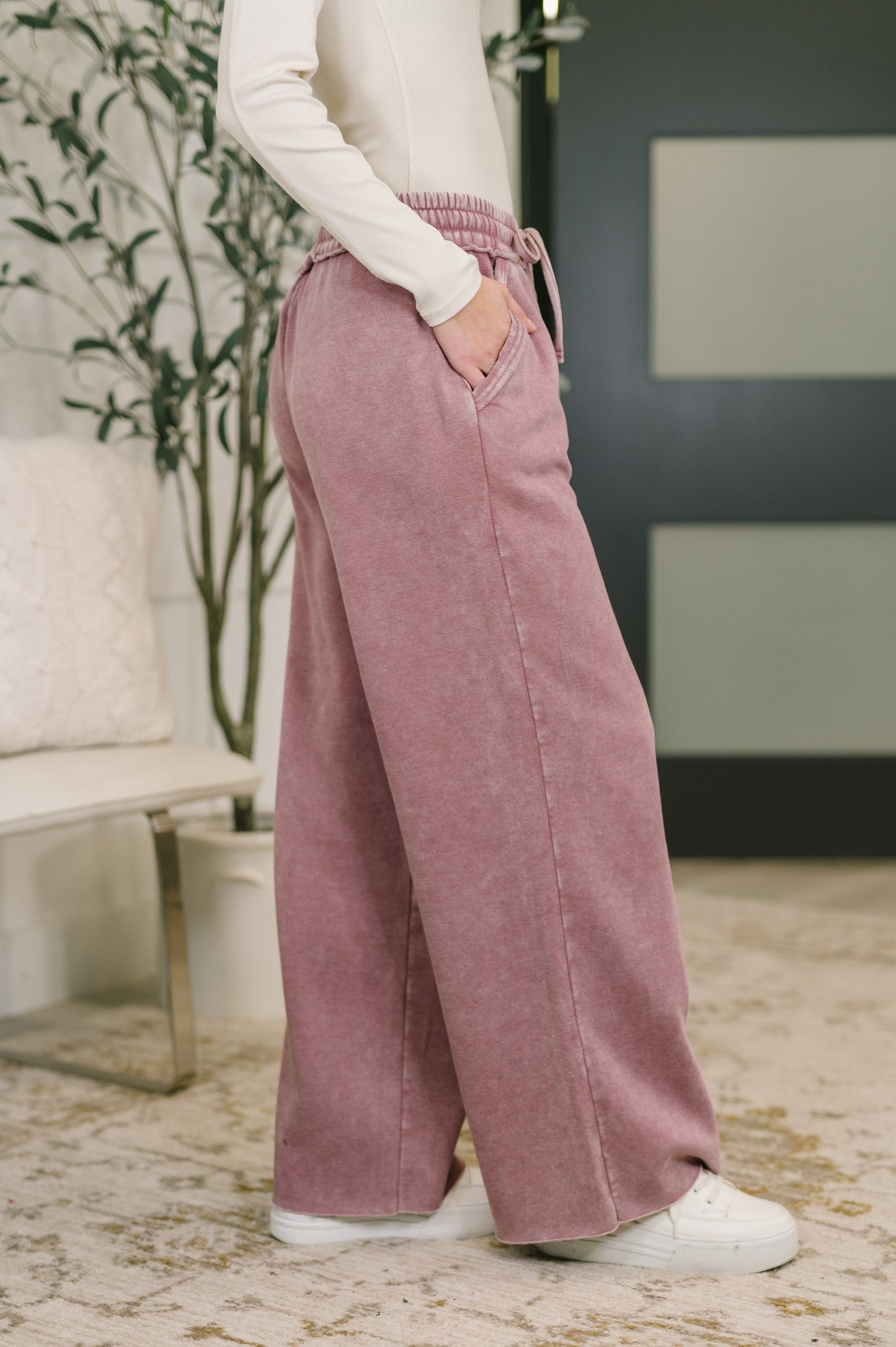 Nights Like This High Waist Palazzo Sweatpants in Light Rose