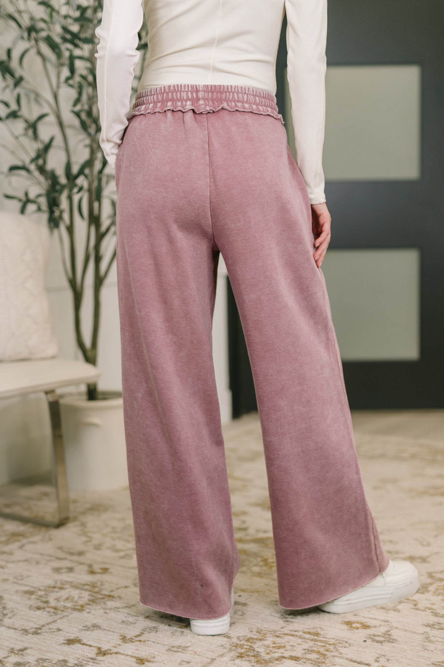 Nights Like This High Waist Palazzo Sweatpants in Light Rose