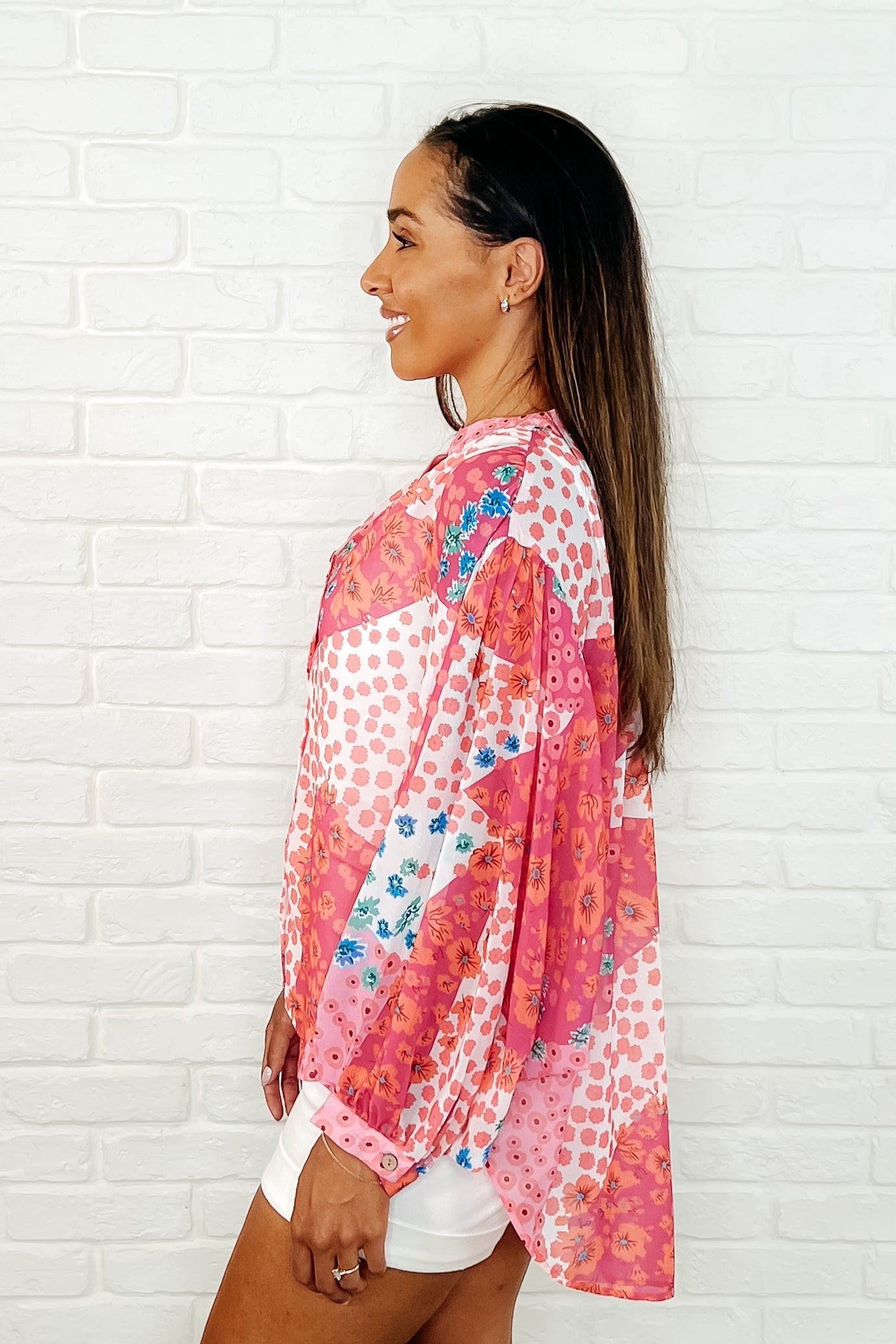 No Hesitation Mixed Print Blouse