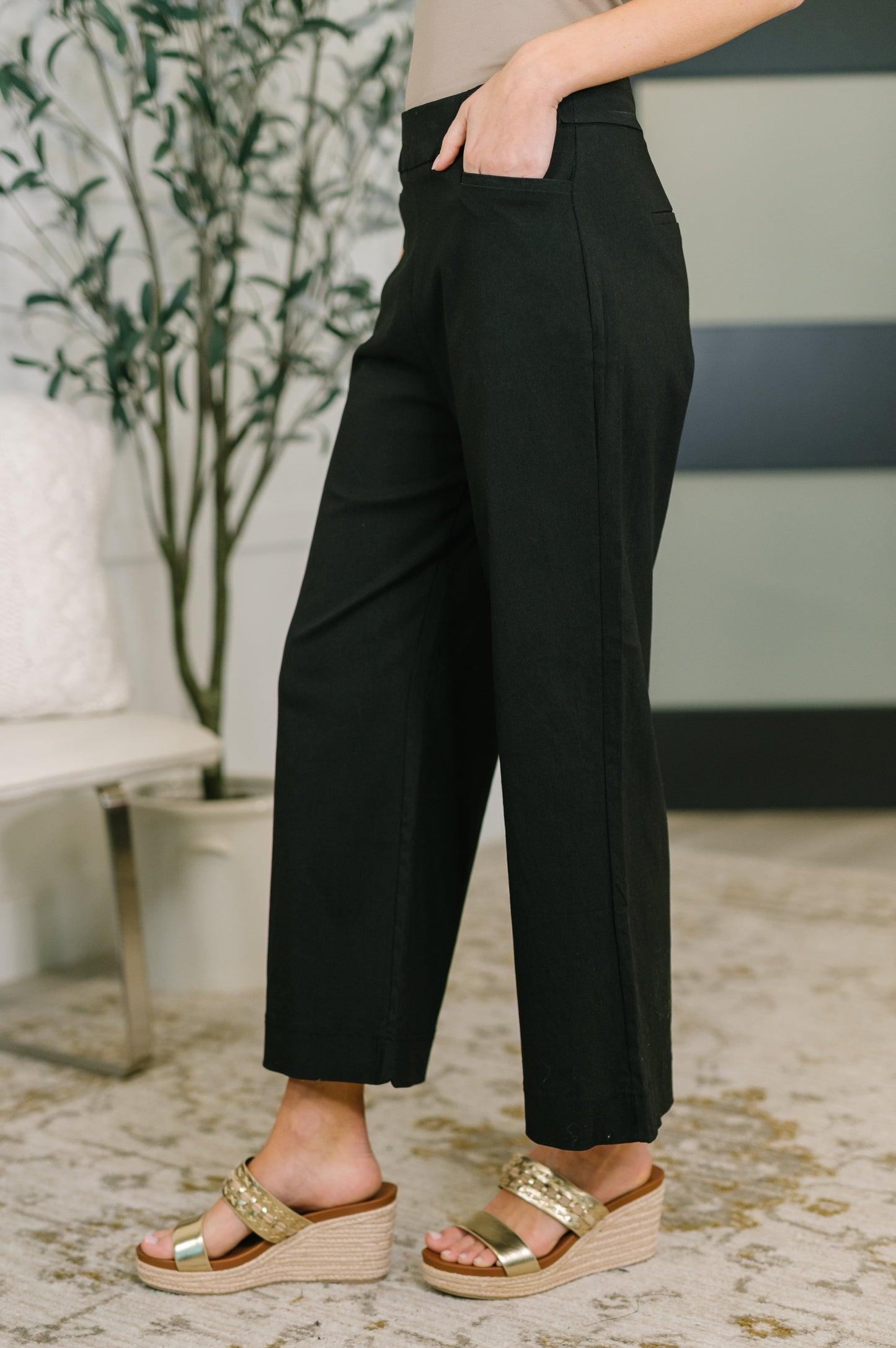 Only Pair High Waisted Wide Leg Pants in Black
